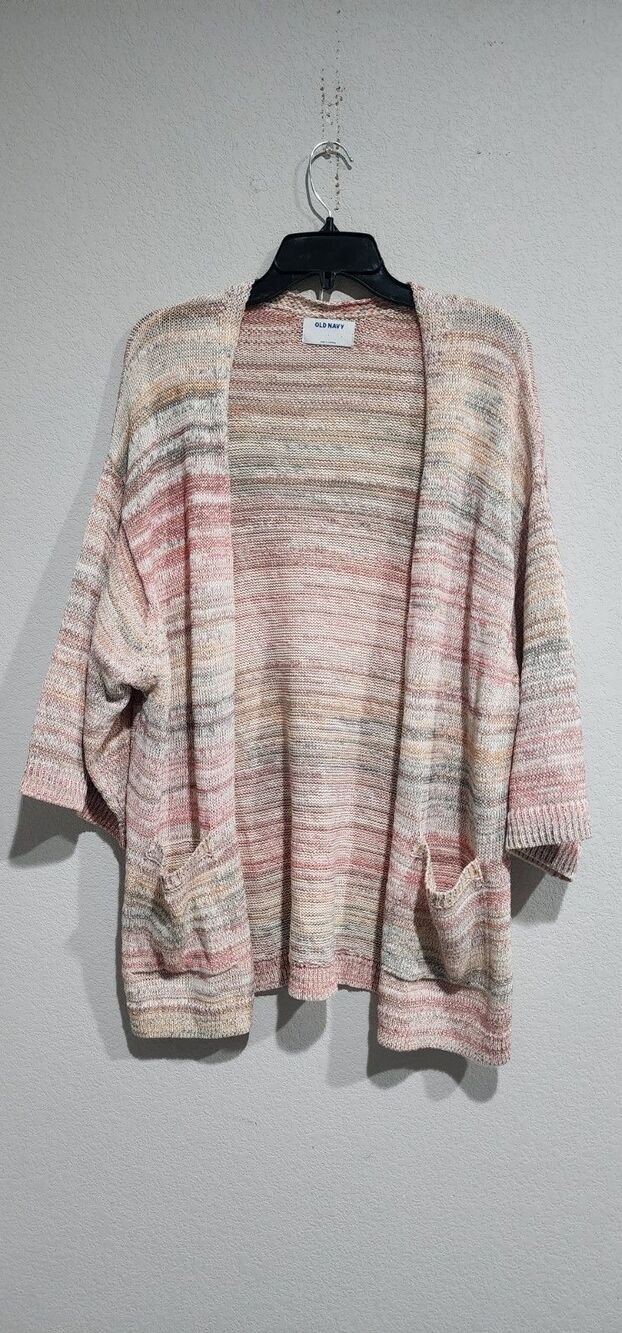Old Navy Cardigan Knit Sweater Women's Multicolor Pockets Size M 3/4 Sleeves